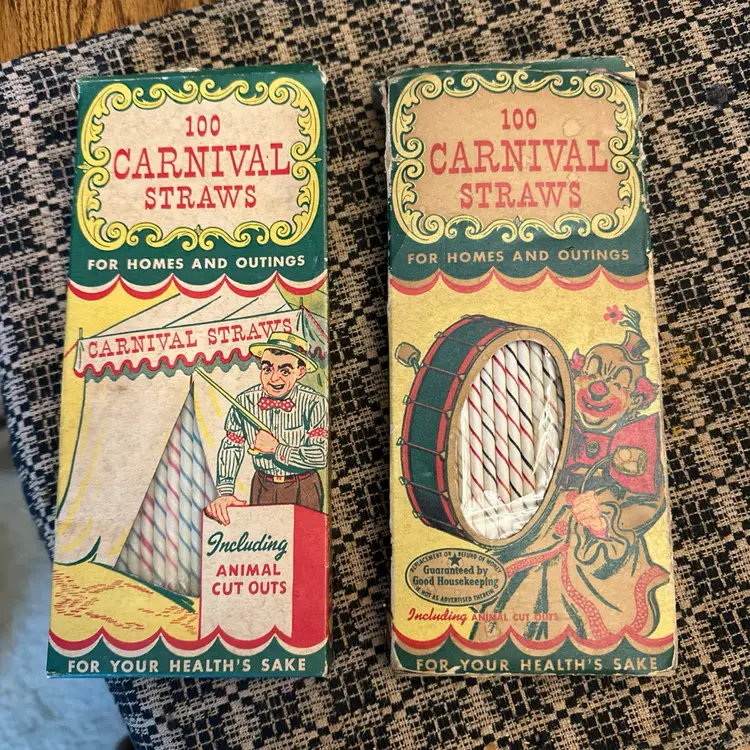 Vintage 1950's National Soda Carnival Straws In Box Carnival Barker Animals