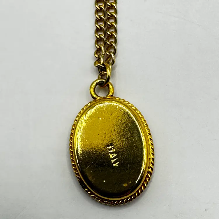 Vintage Italian Oval Micro Mosaic Single Flower Pendant and Necklace, Absolutely Beautiful, Measures 1”, Necklace 16”