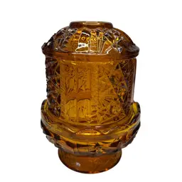 Indiana Glass “ Stars And Bars” Pattern 
6 1/2” Tall Amber Color Fairy Lamp