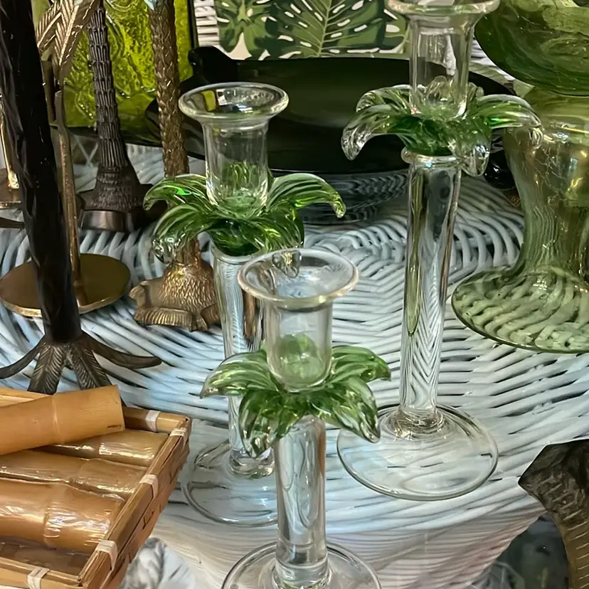 3 Blown Glass Candlesticks