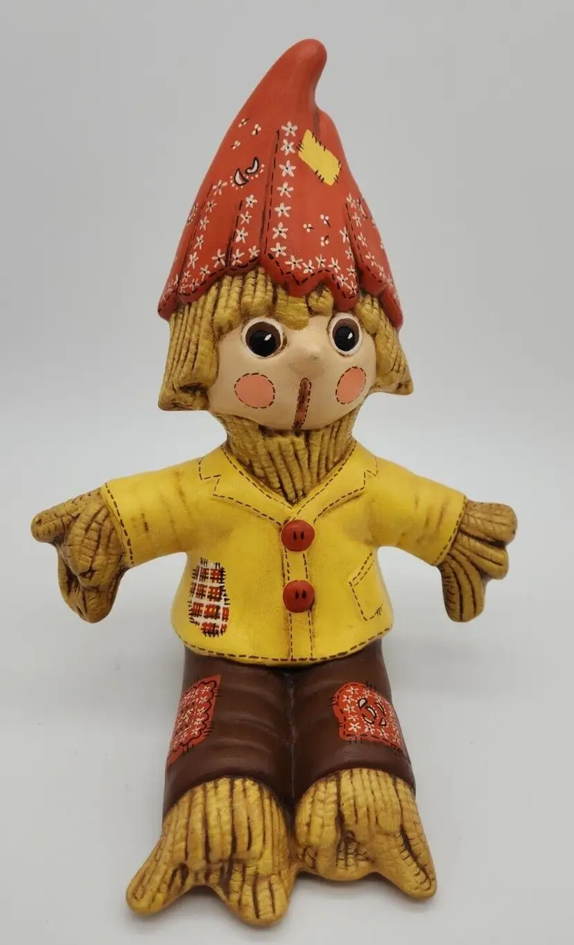 Vintage 80s Kitsch SCARECROW Figurine Fall Halloween Decor Ceramic Hand Painted