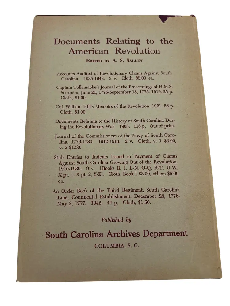 Stub Entries To Indents South Carolina Claims 1955 Book G-H Revolutionary War HC