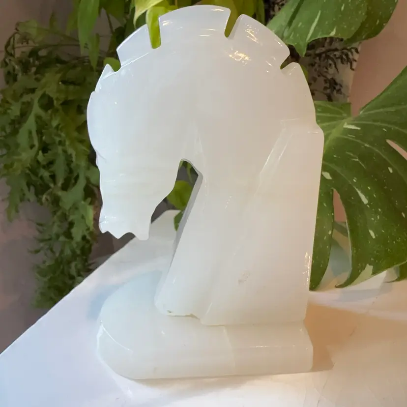 Mid-Century Carved Alabaster Horse Head Book End
