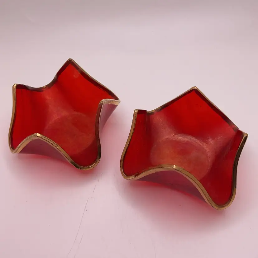 POW4 Two Iridescent Glass Tea Light Candle Holders with Copper Foil Trim 1.75”