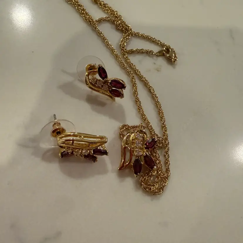 Garnet Earrings + Necklace Set