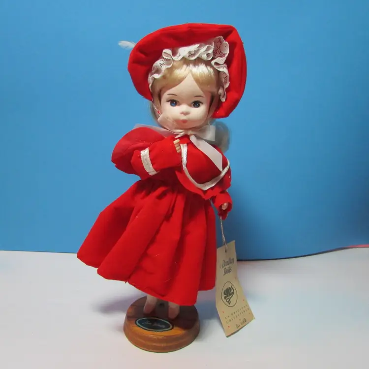 vintage girl in red dress Bradley Dolls Miss February 8 1/2"