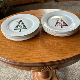 Pier 1 Imports Christmas Tree Appetizer/Dessert Plate Bundle Of 8 Red Green Gold