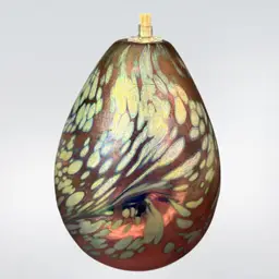 1986 Brian Maytum Studio Iridescent Art Glass Oil Lamp, Hand Blown Glass Oil Lamp Or Bud Vase, Hand Signed Brian Maytum Pink And Silver-Blue Splatter Iridescent Art Glass Oil Lamp