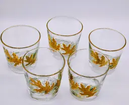 Vintage Libby Gold Oak Leaf Low Ball/ Old Fashioned Glasses Qty 5