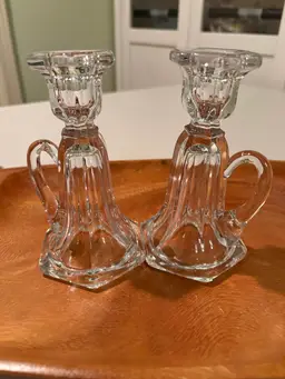 Heisey Pair Of Old Williamsburg Handled Candlesticks