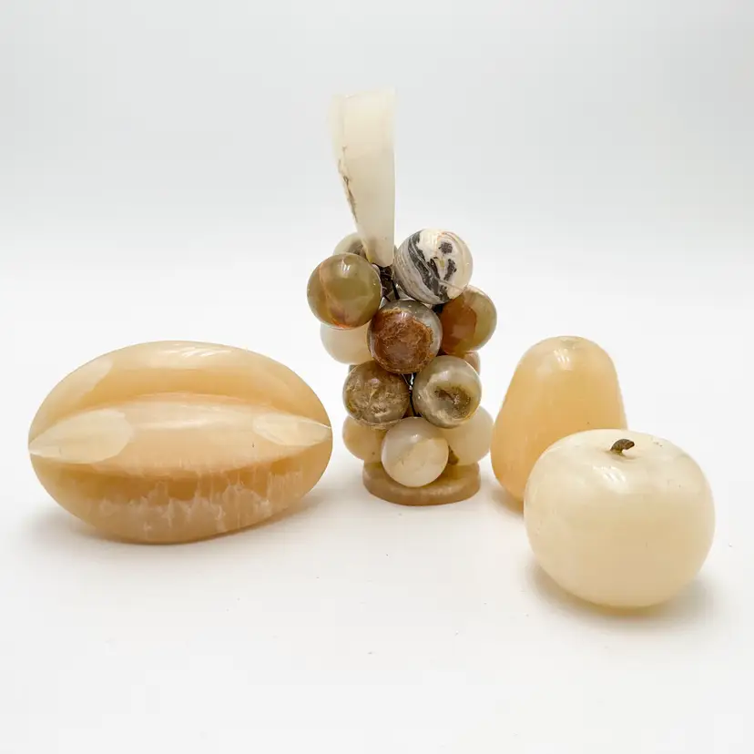 Carved Stone Fruit Set 4 Pieces Grapes Apple Pear Starfruit Vintage B25