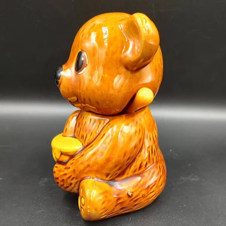 Vtg Ceramic Teddy Bear Honey Pot