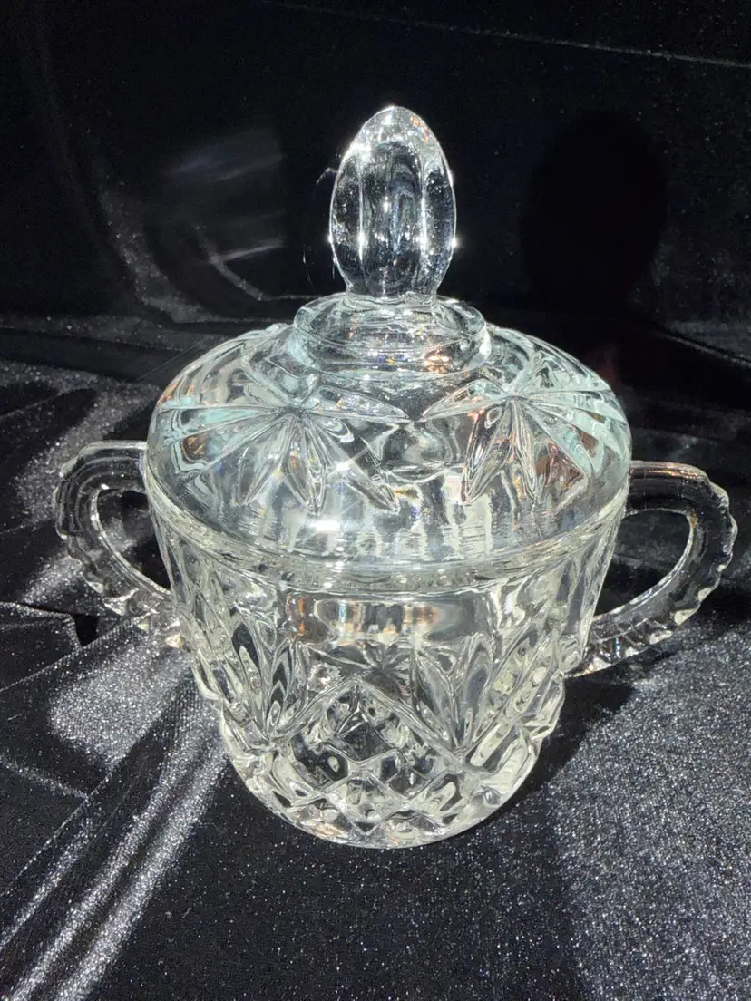 Anchor Hocking Prescut Clear Glass Pineapple Sugar Bowl with Lid Fan Design