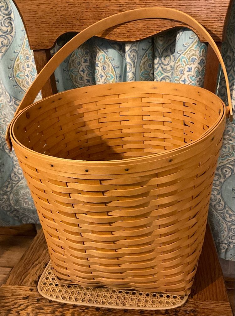 2002 Authentic Longaberger 13”Large Wood Basket w/Handle  24”