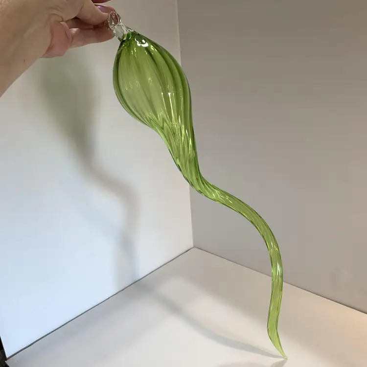 Green Hand Blown Glass Ornament/Orb Very Long #1