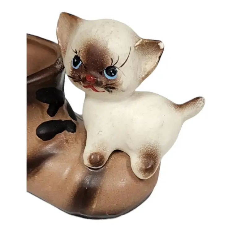 Enesco Siamese Kitten Cat on Boot Toothpick Holder