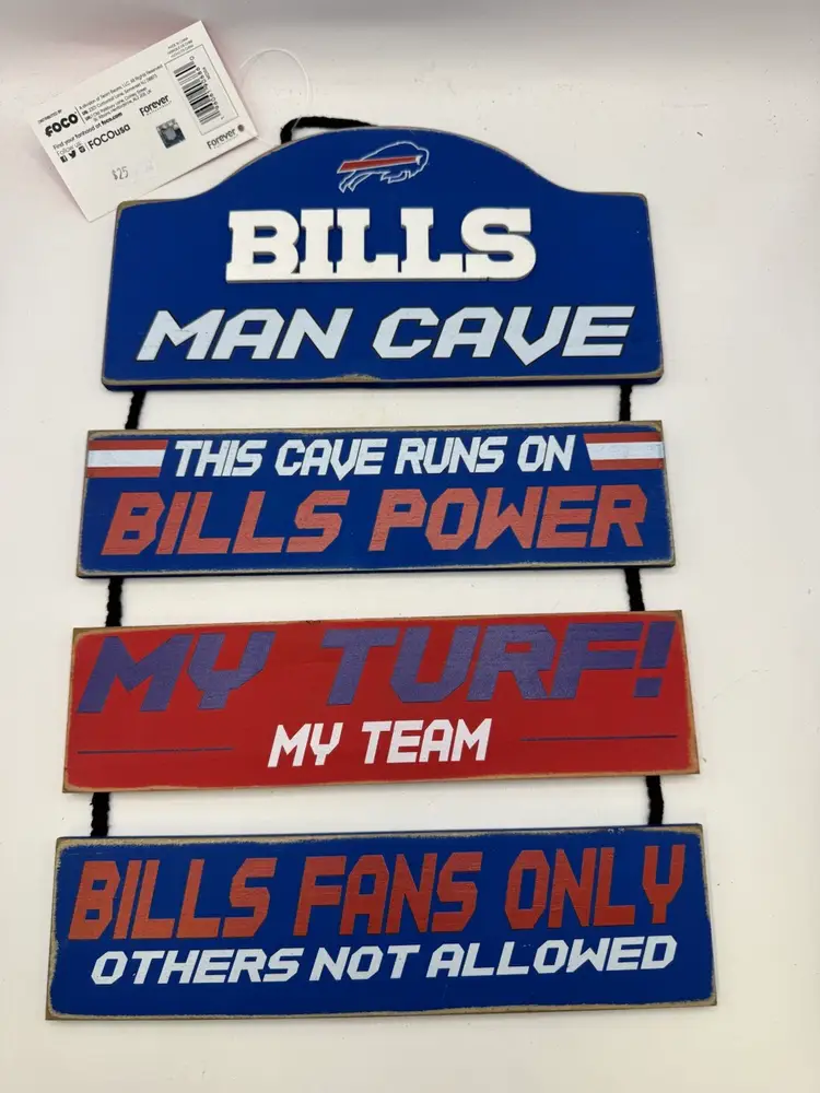 NFL Buffalo Bills - 14"x9 1/2" Wooden Man Cave Dangle Sign - Licensed - NEW