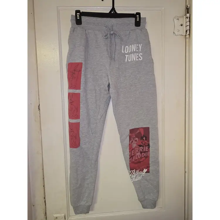 Looney Tunes Gray Sweat Pants Lightweight Small Jogging Bugs Bunny Daffy Duck
