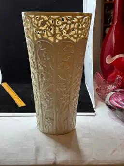 Lenox Jasmine porcelain vase with openwork and floral relief-As Is