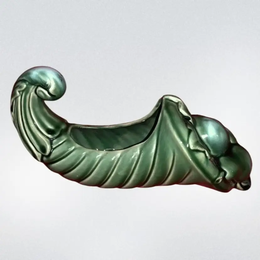 Cornucopia Fruit A Plenty Planter Ceramic Vintage Green