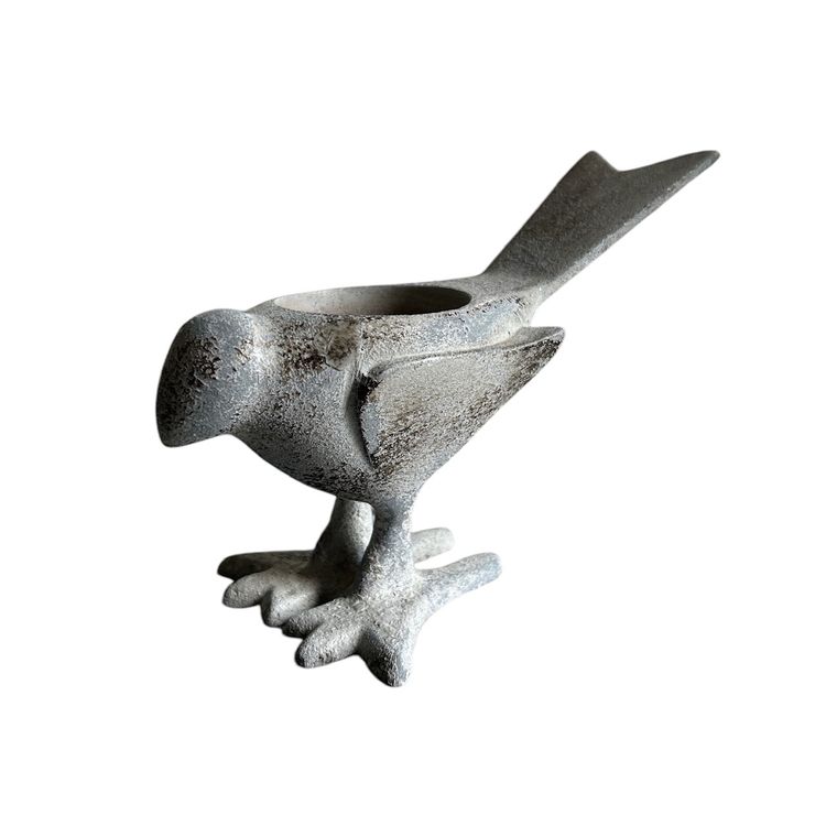 Vintage Gray and Black Metal Bird Figurine Tealight Holder