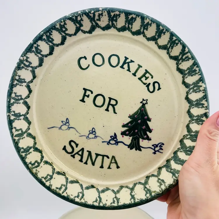 Signed Vintage G Miller Cookies For Santa Pottery Plate 8.25”