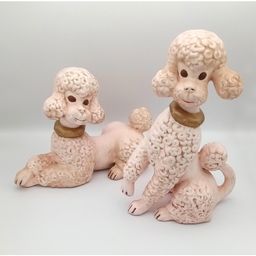 #19 Vintage Pair of Atlantic Mold Ceramic Pink and Gold Poodles, MCM Dog Statues