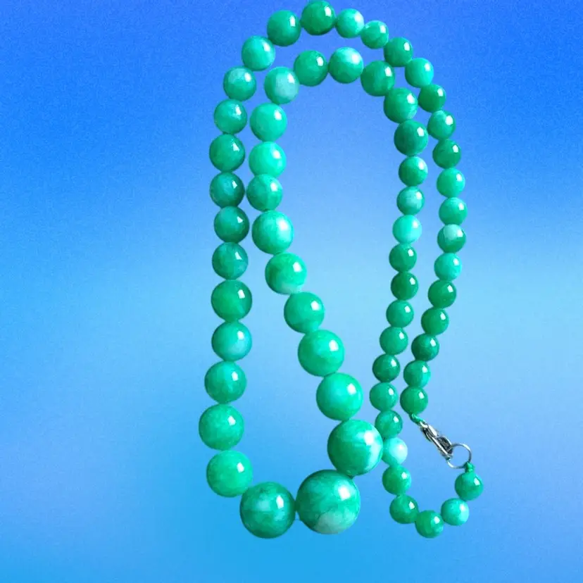 Gorgeous Shades Of Green  Graduated Jadeite Beads In This One Strand  Jadeite Necklace, Spring Clasp  19”