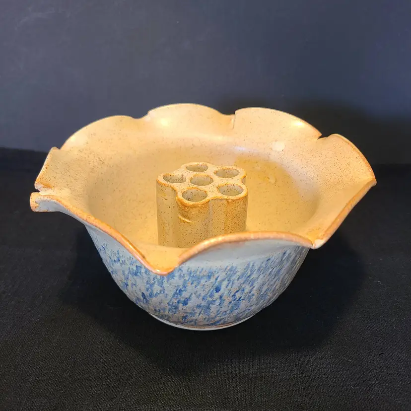 Signed J Hadamik Studio Pottery Ikebana Flower Frog Vase