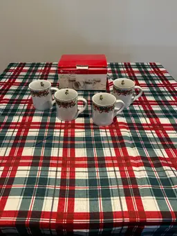Holiday Ribbon Mug Set Of 4 By Home Accents Wt 4# 6 Oz With Box