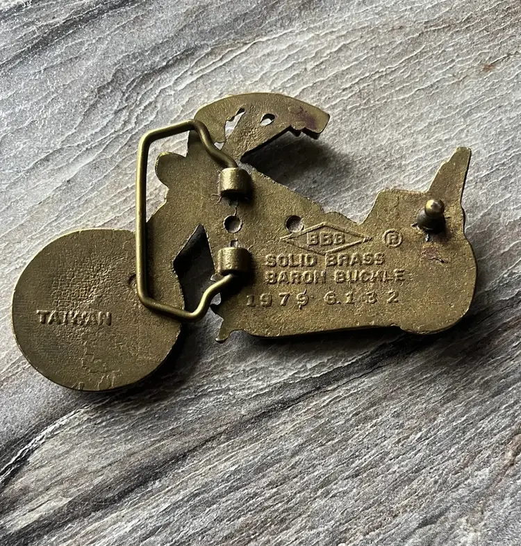 Vintage Motorcycle Chopper Baron Buckle Solid Brass Belt Buckle 1979 Taiwan 6132