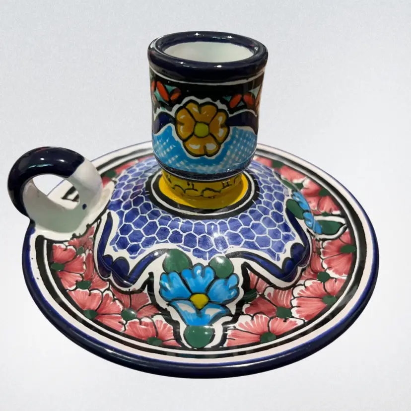 Talavera Chamber Candleholder- Signed Beautiful! 5.5” W, 3” H