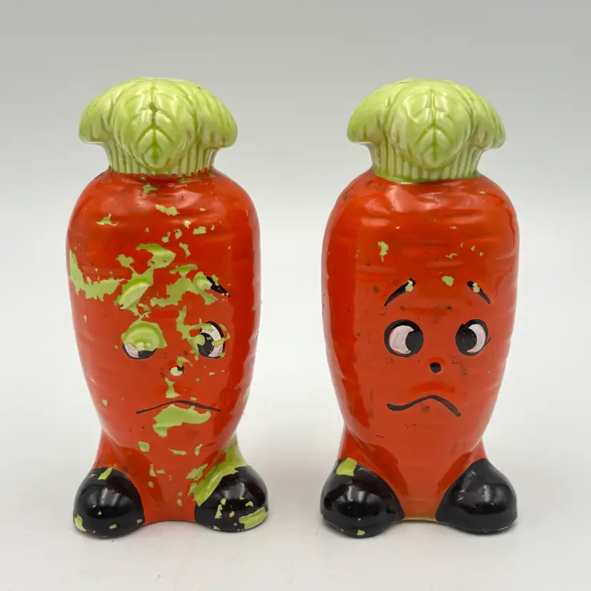 Vintage Anthropomorphic Carrot Salt & Pepper Shakers Japan