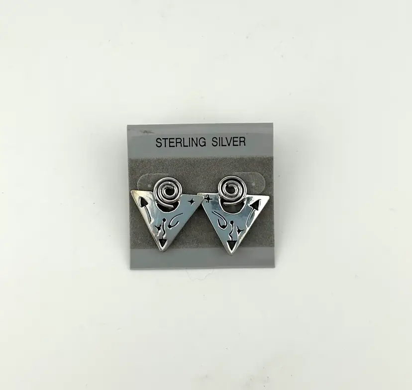 Vintage Sterling Silver Native American Pierced Earrings 1”