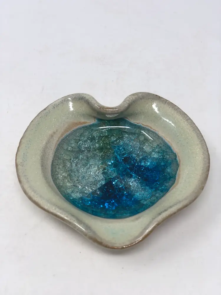 Pottery and Recycled Glass Heart Shaped Trinket Dish