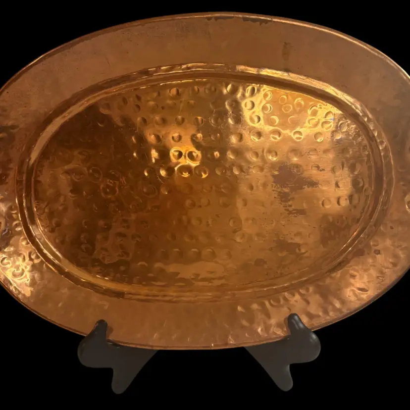 Old Dutch International Solid Copper w/brass  Hammered Tray / Platter 14”