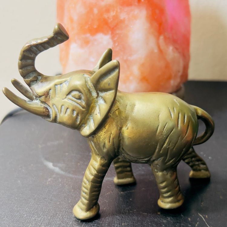 Vintage Brass 4” Elephant Trunk Up For Good Luck