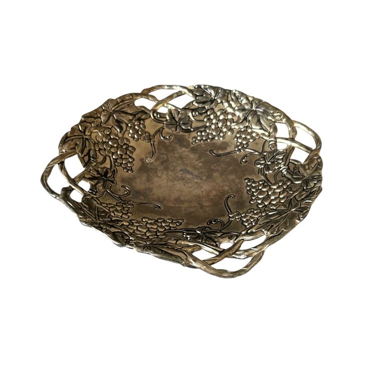 Godinger Silver Plate Platter with Grape Cluster and Leaves - Openwork Four Corners.