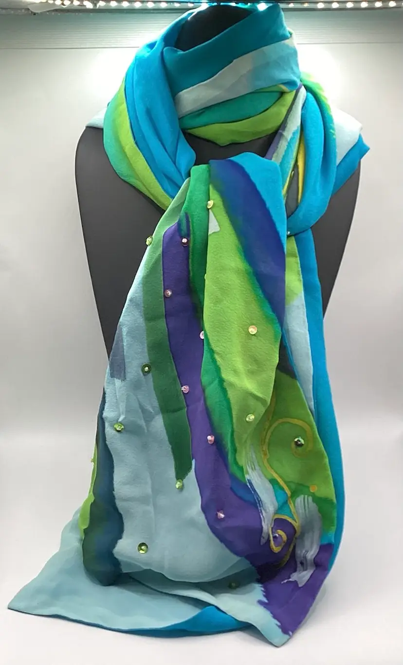 #07 Apr 25 100% Silk Scarf Chicos With Sequin And Bead Accents