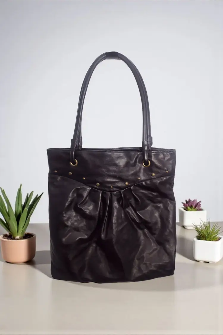 American Eagle Studded Faux Leather Large Shoulder Purse Handbag Black Biker