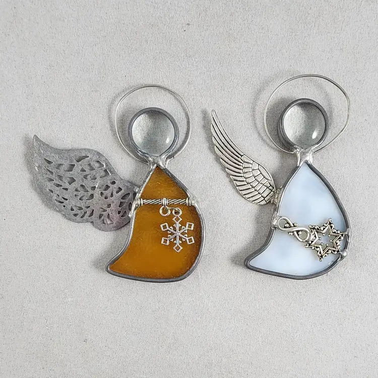 Stained Glass Side Profile Angel With Snowflake Suncatcher Ornaments - 3.45"