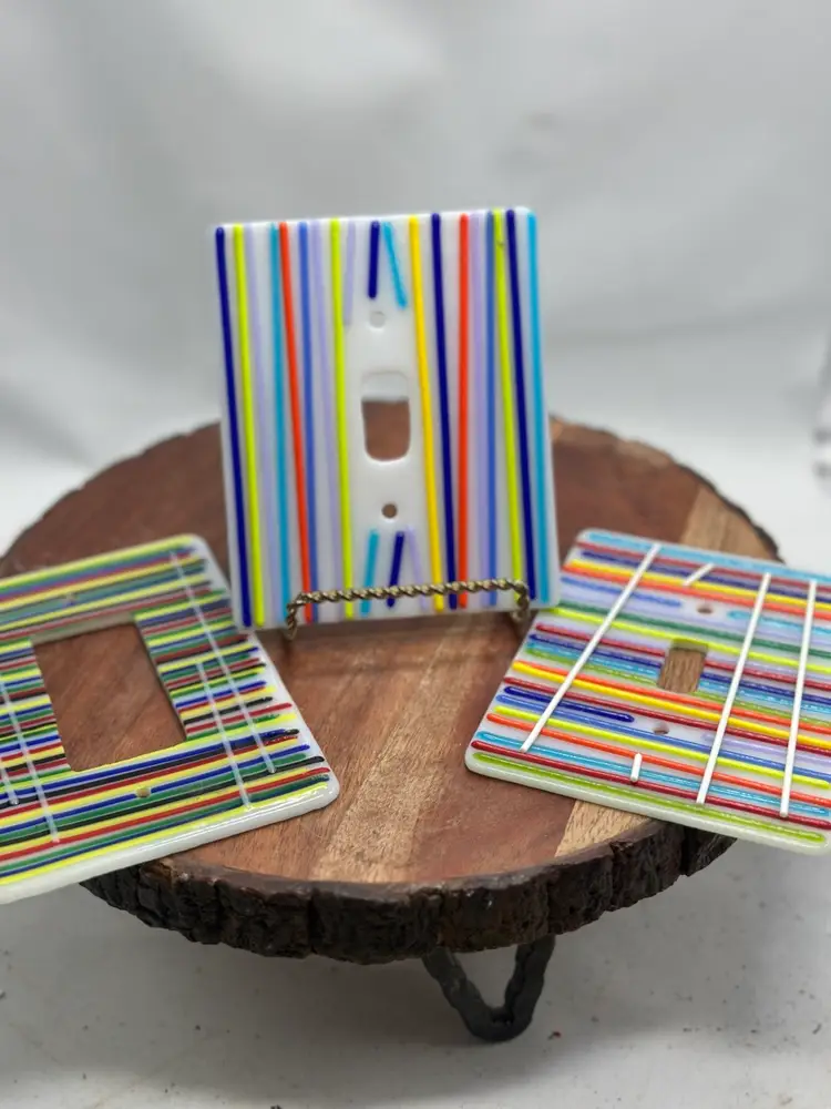 Fused Glass Light Switch Covers Lot Of 3 Designs Art Glass