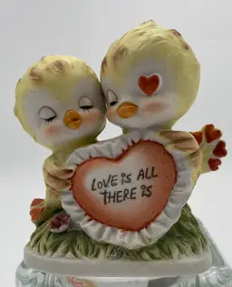 Vtg. Love Birds Porcelain Figurine, "Love is All There is", New Trends (Japan)