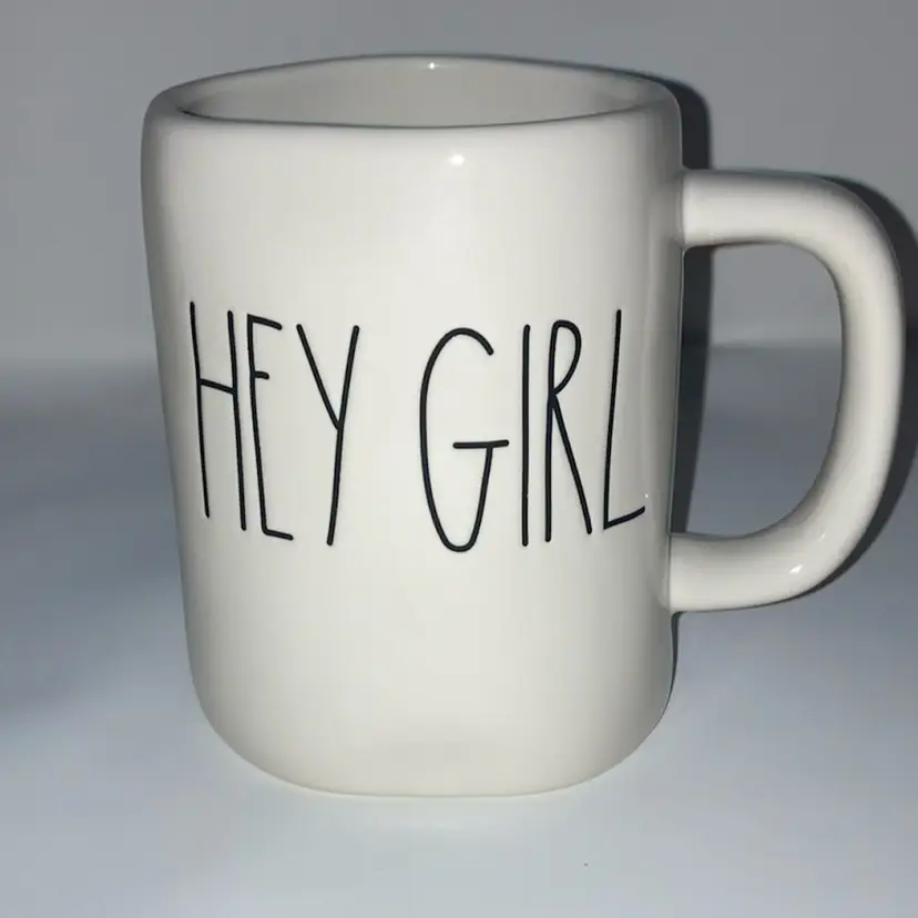 Rae Dunn “Hey Girl" Ceramic Mug! 4 3/4” Tall 5” Wide! No chips, cracks, flea bites or crazing!