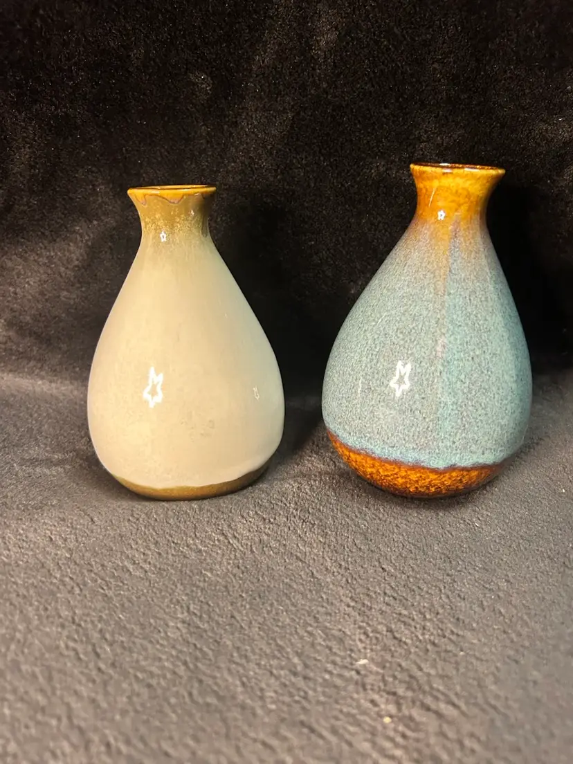 Set Of 2 Small Pottery Bud Vases