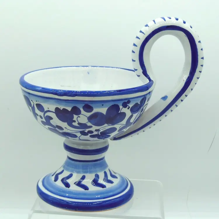 Vintage Hand Painted & Signed, Santucci Deruta Blue & White Candle Chamberstick