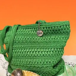 #01 - Saks Knitted Handbag, Silk Lined, Vintage In Perfect Condition - Fashionable Green