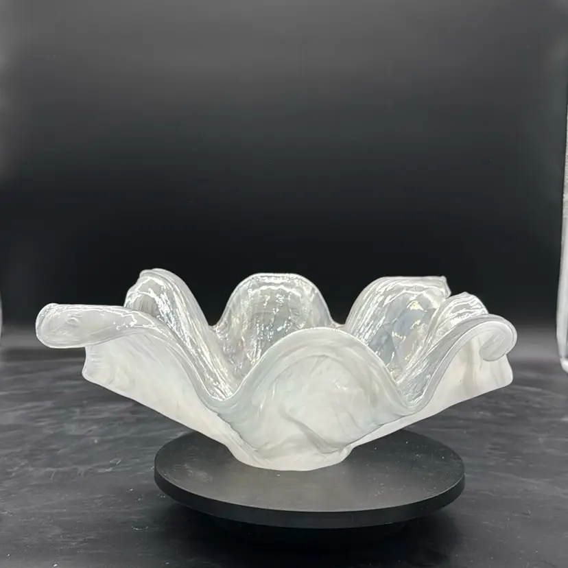 Handkerchief Iridescent Rainbow Blown Glass Bowl