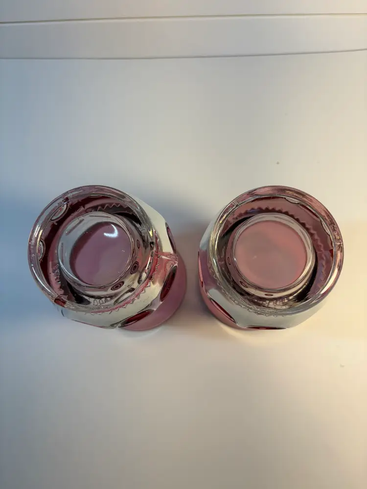 Pair of Vintage Tiffin-Franciscan King's Crown cranberry flashed tumblers