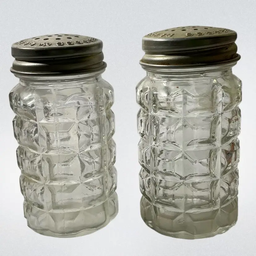 Anchor Hocking Clear Waffle Glass Aluminum Lid Salt Pepper Shakers 3"